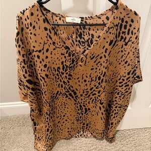 Entro Leopard Print V-Neck Blouse - Tan and Black